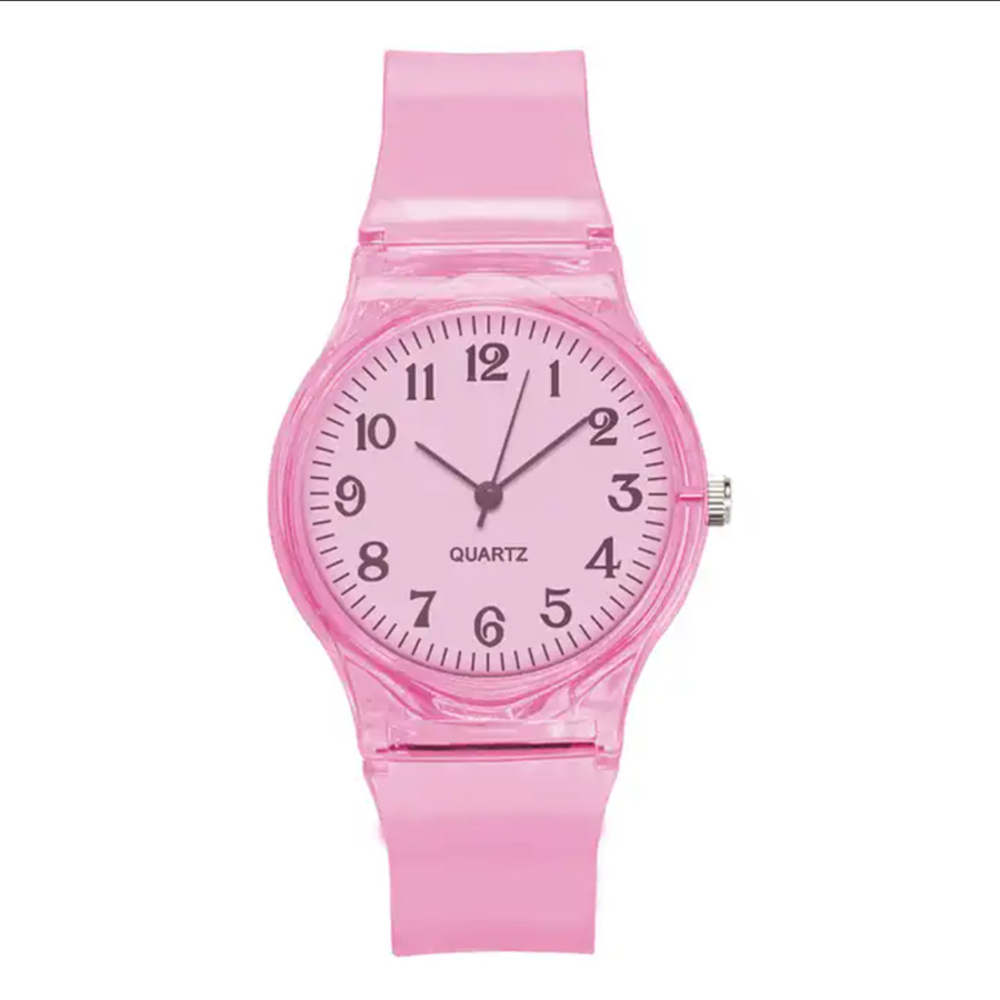キッズ腕時計 クォーツ時計 アナログ 子供 男女兼用 透明 ジェリーベルト かわいい ギフト プレゼント クリスマス 誕生日 入学祝い | ピンク