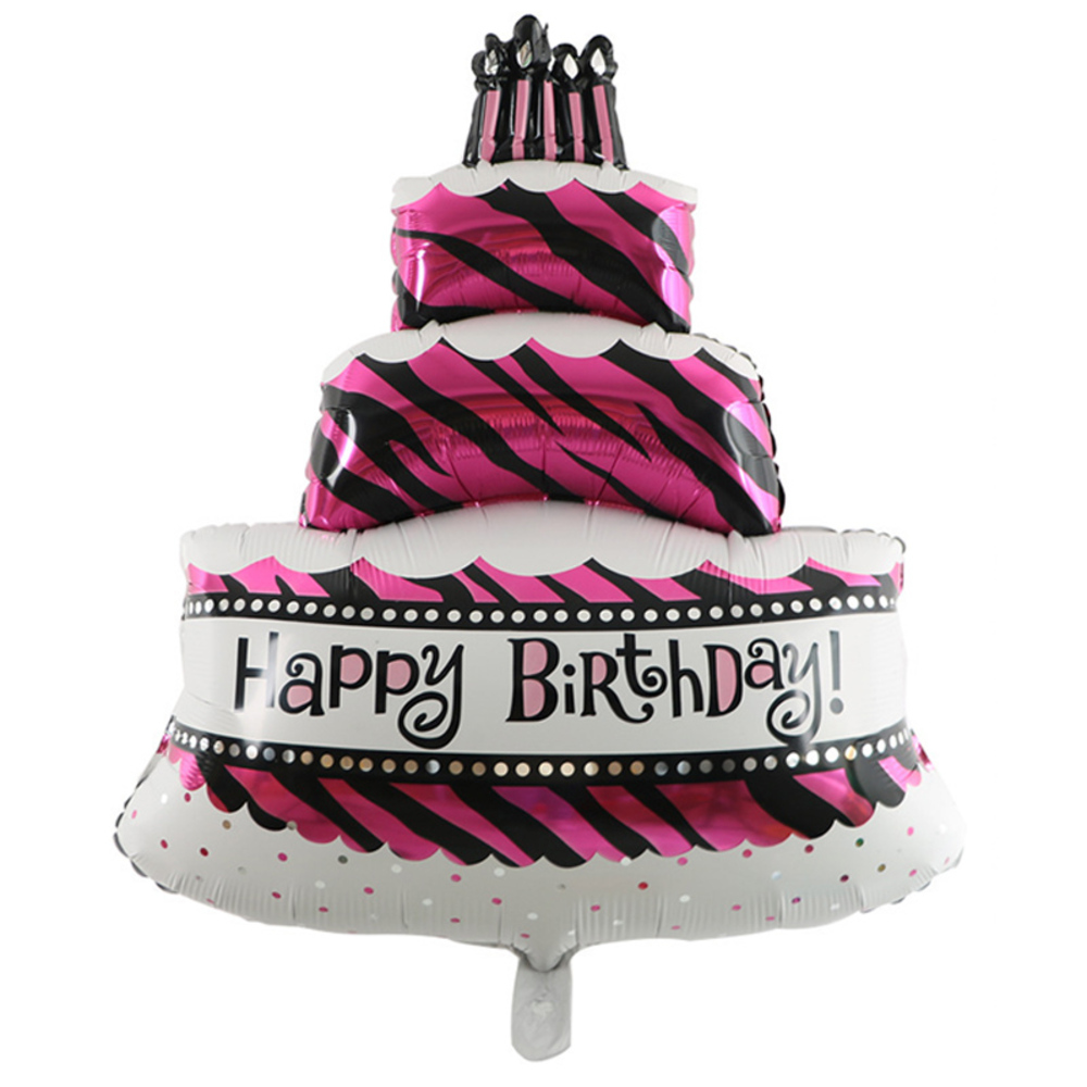 特大サイズ誕生日バルーン 飾り付け 100cm 大きいふうせん ケーキ型 バースデーパーティー 簡単 キャンドル 祝い 男の子 女の子 記念 | ピンク