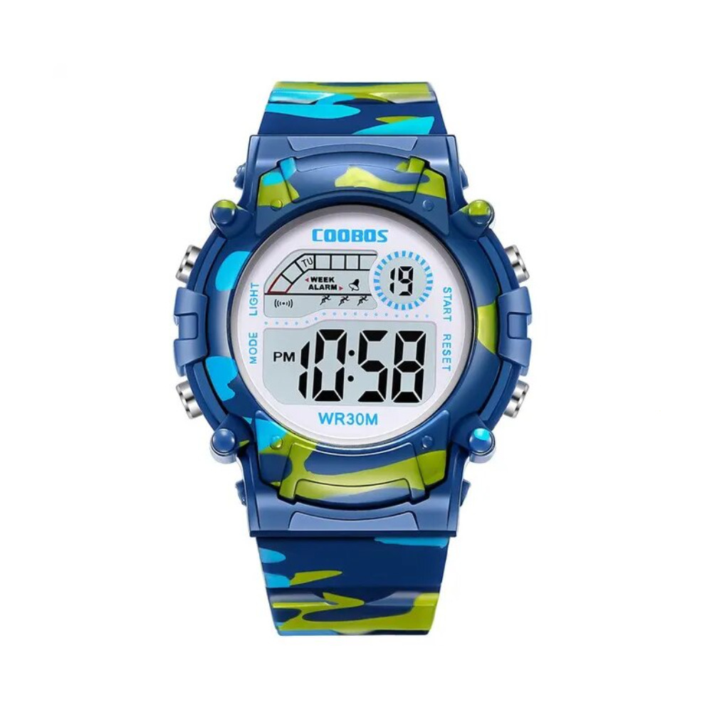 デジタルキッズウォッチ 腕時計 防水 LED アラーム 男の子 スポーツ 子供 プレゼント ギフト | ブルー