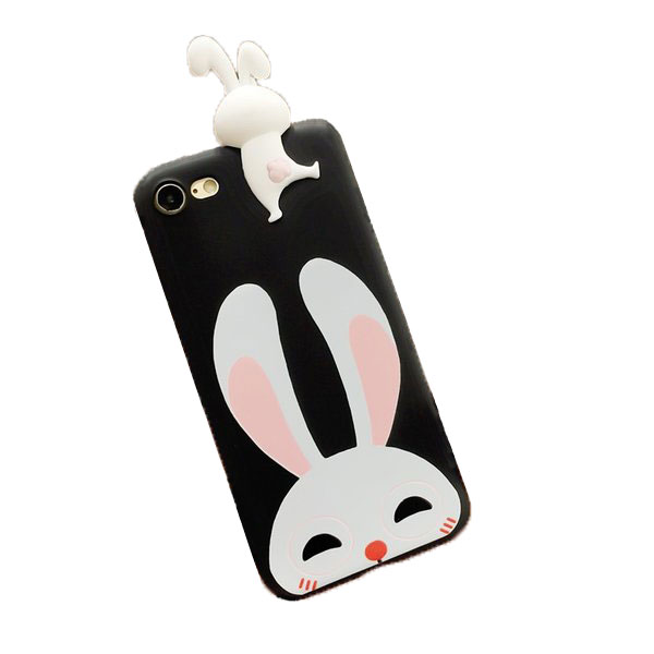 3Dラブリーかわいいペットキャットウサギソフトシリコンケース　iPhoneのX 8 6 6 7プラスTPU　バックカバー | バリエーション:大きな耳のウサギ-iPhone8