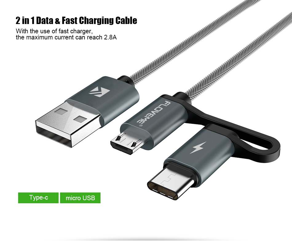 2in1 マイクロ Mirco USB Type-C USBケーブル 充電ケーブル 互換 アンドロイド スマートフォン macbook 他 | バリエーション:1m