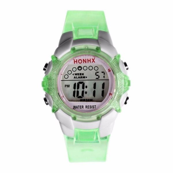 キッズウォッチ 耐ショック 生活防水 子供 女の子 男の子 デジタル LED コンパクト スポーツ デイリー 腕時計 | バリエーション:緑