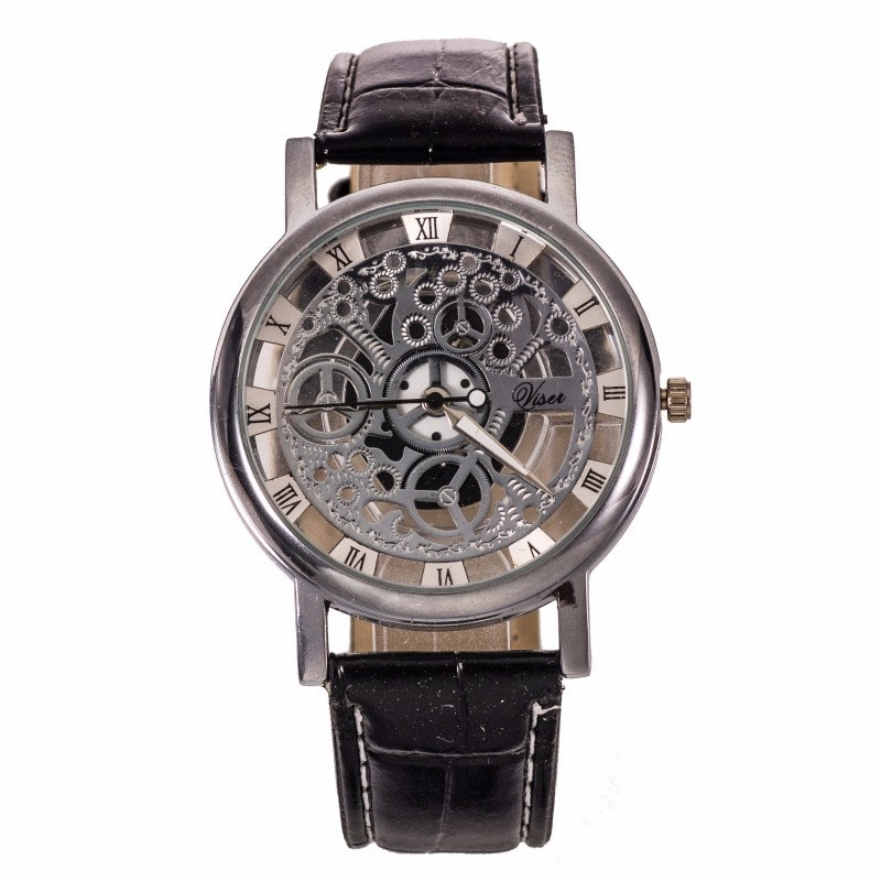 腕時計 機械式風 スケルトン クォーツ時計 メンズ ウォッチ | 黒銀