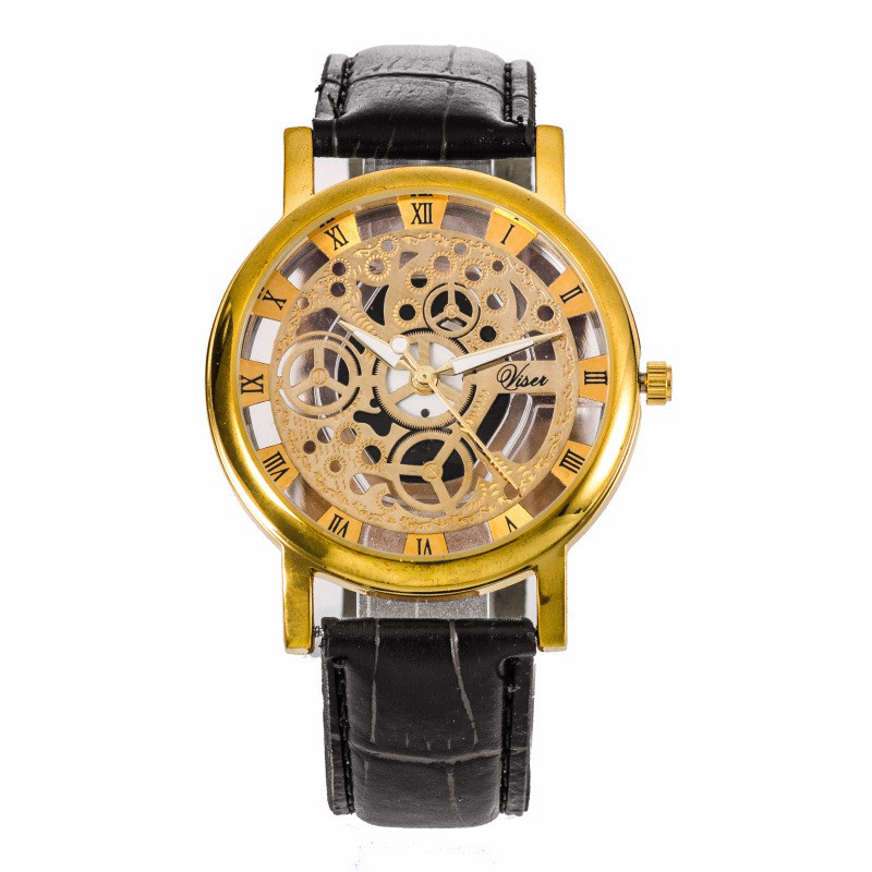 腕時計 機械式風 ファッション スケルトン クォーツ時計 メンズ ウォッチ | 黒金