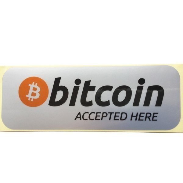 ビットコイン ステッカー bitcoin使えます 仮想通貨 銀PETラベルステッカー 15.5x5.5cm 2枚