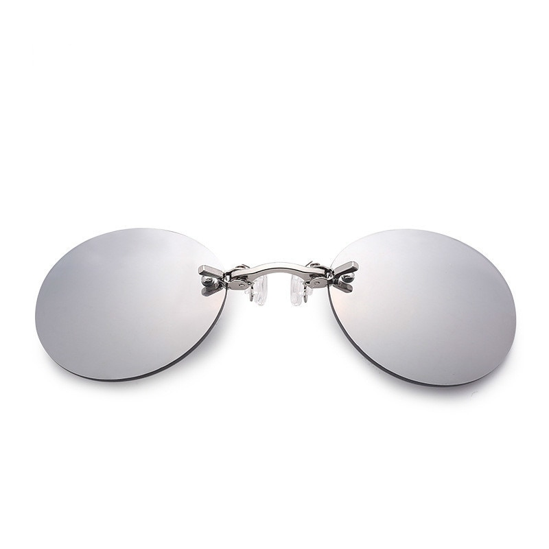 メンズ ファッション 眼鏡 鼻サングラス クリップ ビンテージ 円形 マトリックス リムレス UV400 アイウェア  ギフト 父の日 | 銀