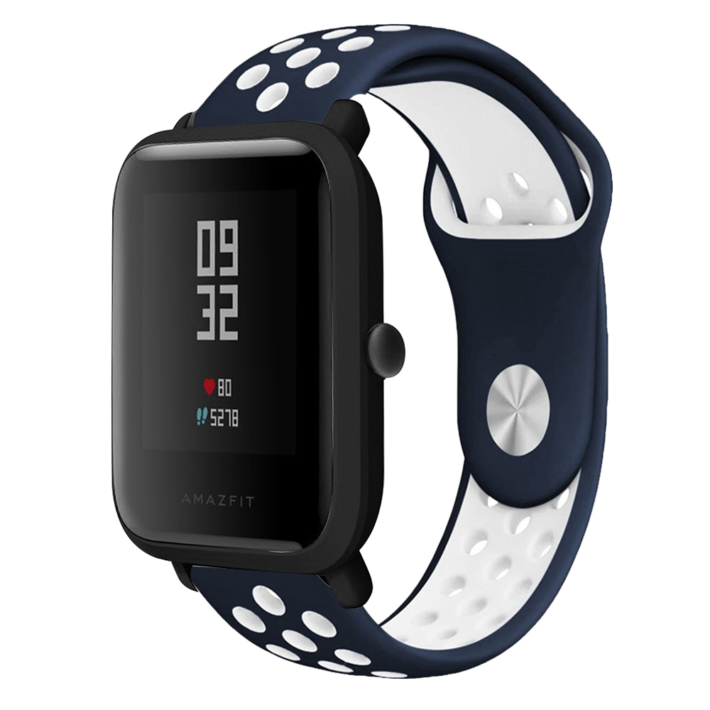 Xiaomi Huami Bip BIT 交換ベルト Amazfit PACE Lite 時計ストラップ 交換 Youth Smart Watch Youth ダブルカラー シリコンバンド | ネイビーｘホワイト