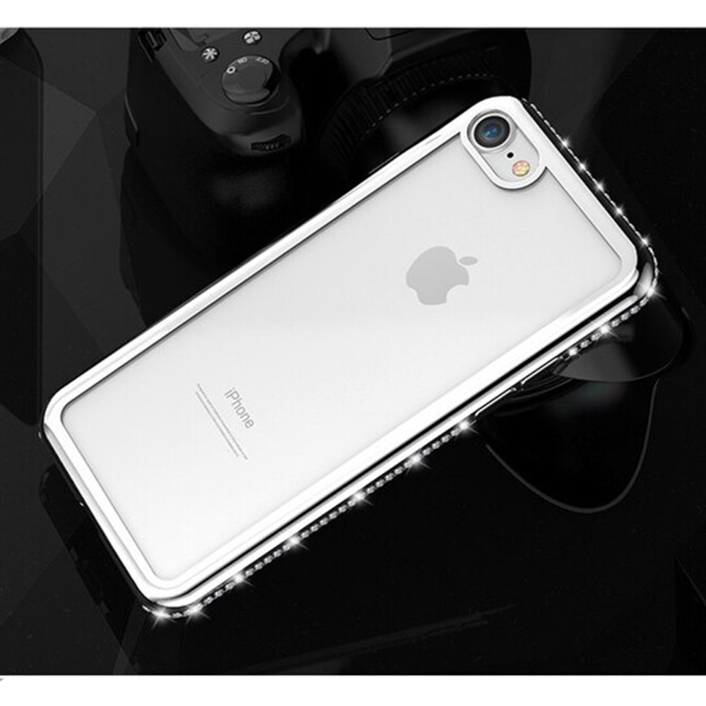 スマホケース iphoneX プラス ケース ラインストーン ダイヤモンド バンパー 透明tpu シルバー | 銀色