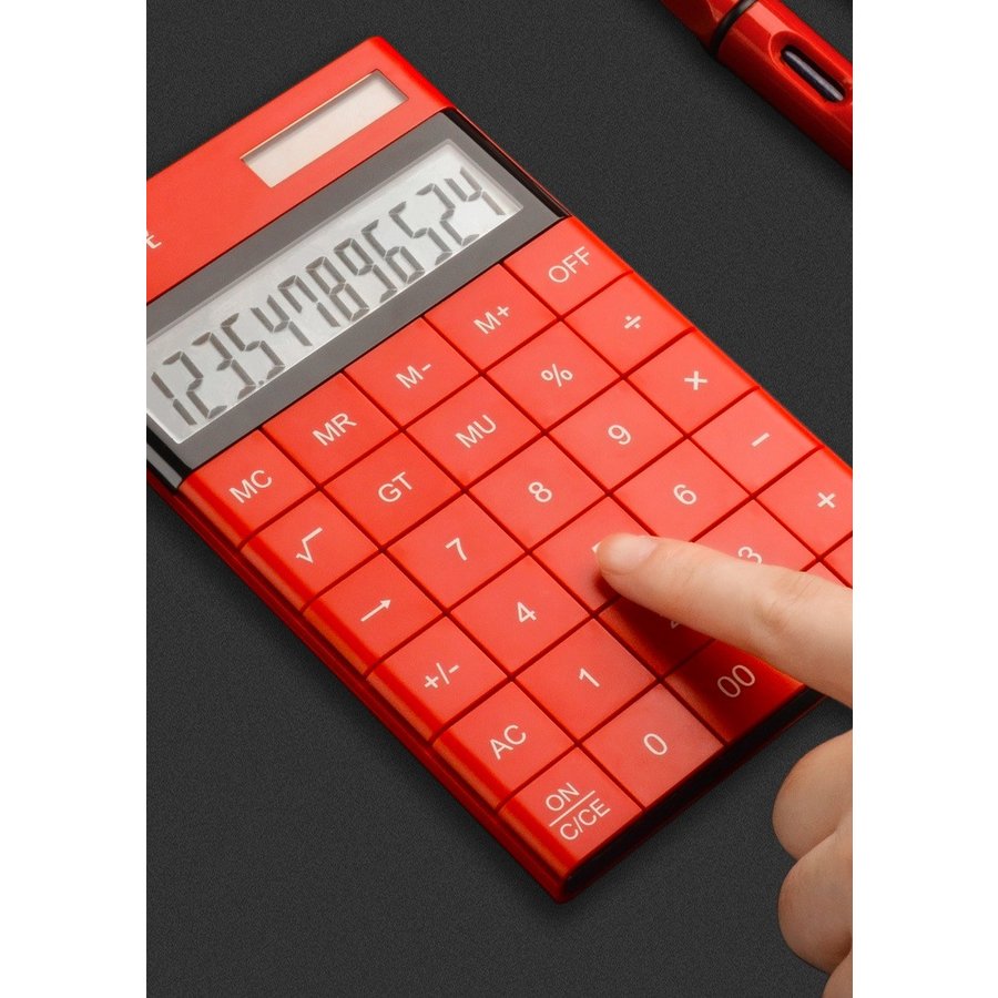 12桁 モダン 電卓デュアルパワーM＆Gカラーキュキュレーターかわいい小さなソーラー電卓科学計算機 | 赤 Red