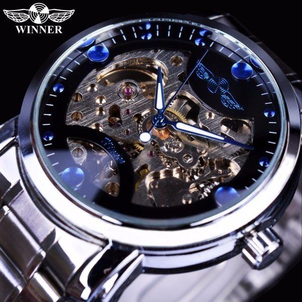 メンズ腕時計 スケルトン ブルーオーシャン ファッション カジュアル デザイナー ステンレス スチール メンズ 腕時計ブランド 高級時計 自動時計