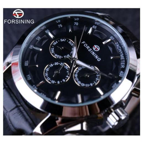 腕時計 自動巻き スケルトン メンズ機械式腕時計 高級ブランド 黒銀 | ブラックシルバー