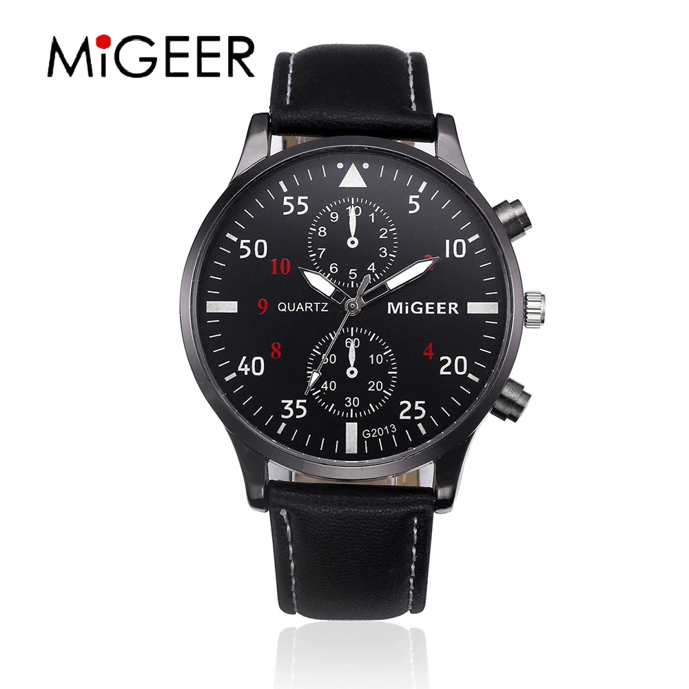 MIGEER 腕時計 2020 メンズ ファッション カジュアル ウォッチ 高級 レザー ビジネス | バンド黒×盤面黒