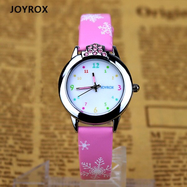 JOYROX 6色 子供の腕時計 雪の結晶 キッズ 女の子 男の子 高品質のレザーストラップ 時計 卒園祝い 入学祝い 卒業祝い かわいい | ピンク