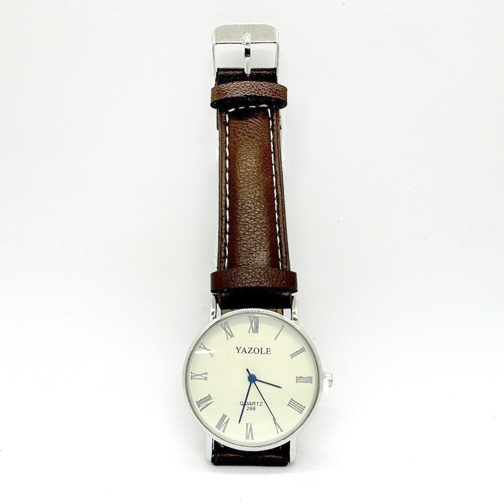 ヤゾール クォーツ時計 メンズ ファッション カジュアル ビジネス レザーストラップ クラシック ガラス メンズ時計 腕時計 | 茶色×白