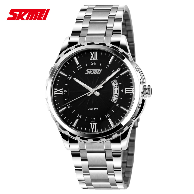 SKMEIブランドファッション　カジュアルクォーツ時計　男性の高級ブランドの軍事腕時計　フルスチールの男性時計 | ブラック