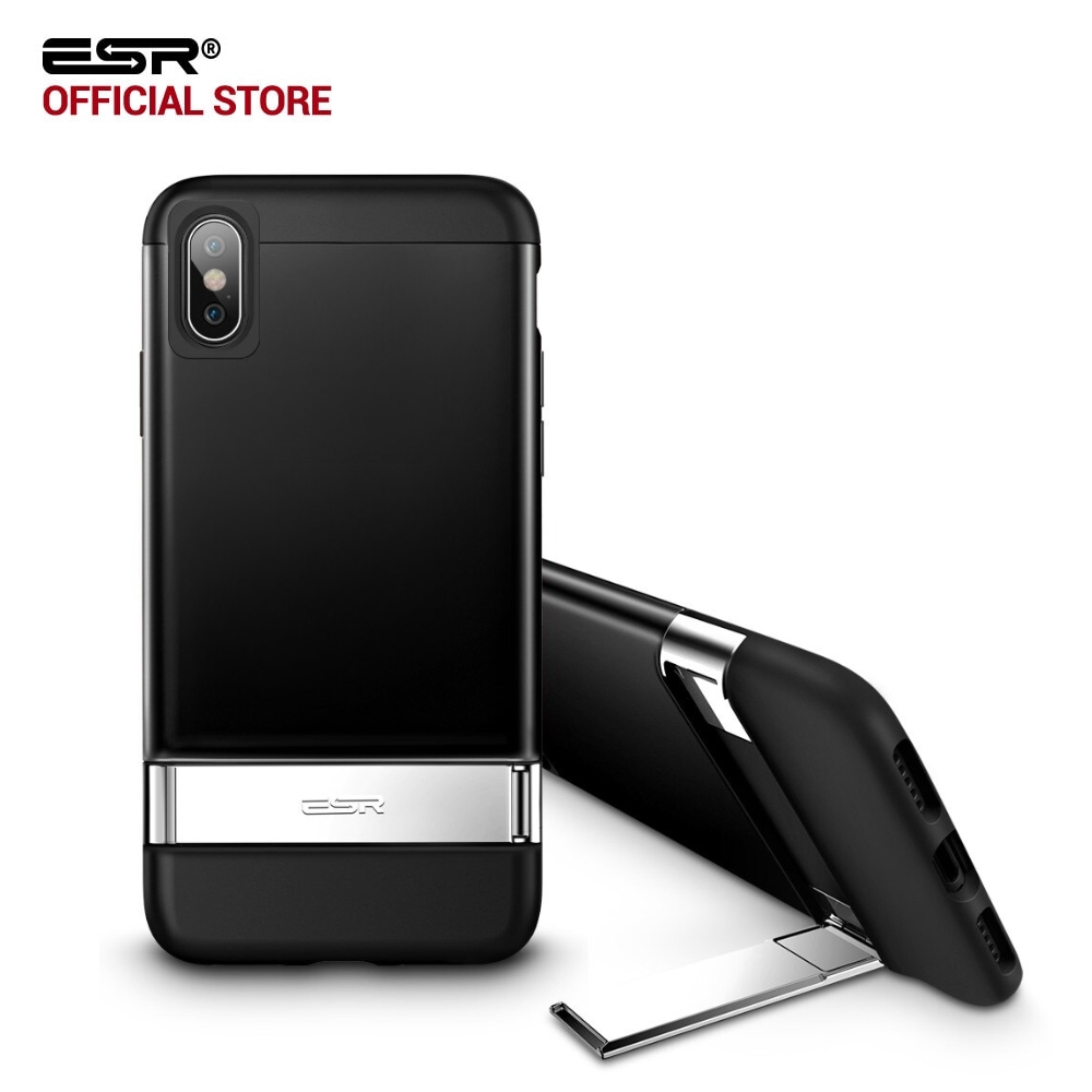 iphone X メタルキックスタンドケース ESR ケース [縦置きスタンド] iPhoneX 10 5.8インチ ハードPC バンパーカバー | ブラック-iPhone用