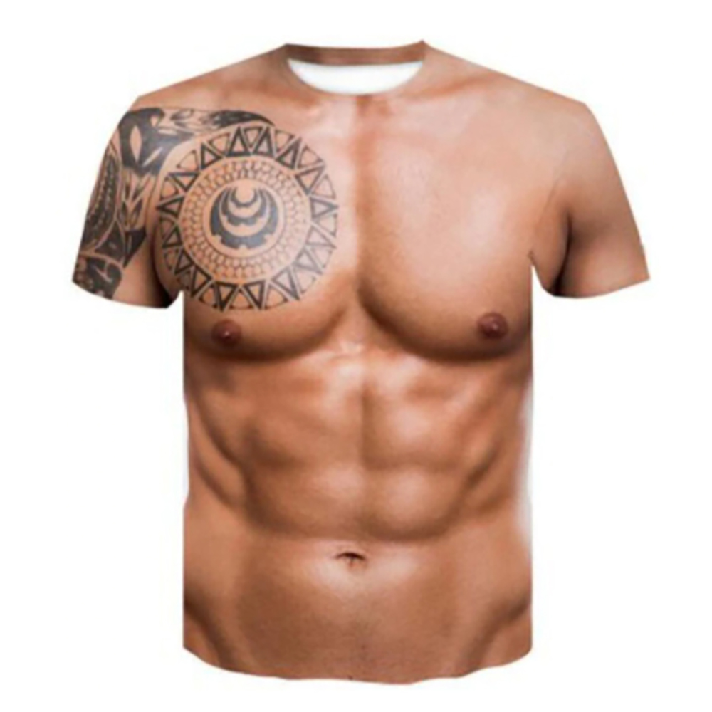 3Dプリント Tシャツ メンズ レディース 男女兼用 面白いプリント タトゥー入りマッスルティー 筋肉印刷 仮装 コスプレ パーティー | L