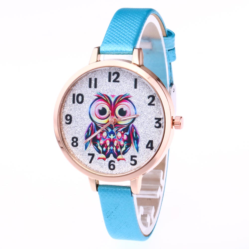 女の子のかわいい時計　学生ラブリーブレスレット時　計フクロウのパターンクォーツ腕時計カジュアル | 空色