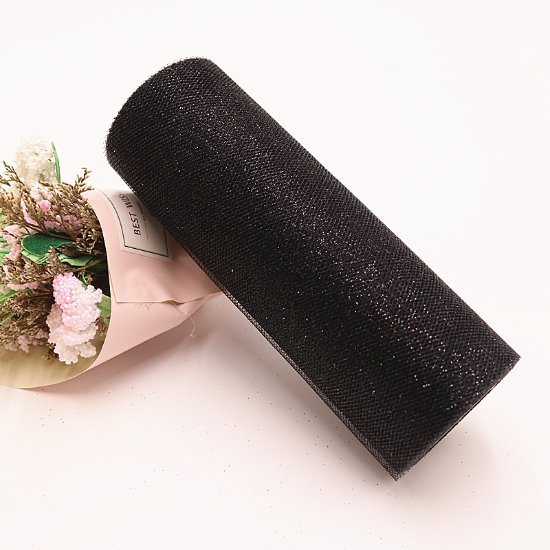 パーティ装飾 15センチ 10ヤードグリッターチュールロール キラキラグリッター スパンコール オーガンジーメッシュ DIYパーティー チュチュスカート 結婚式誕生日パーティー用品  | Black