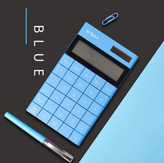 12桁のモダンな電卓デュアルパワーM＆Gカラーキュキュレーターかわいい小さなソーラー電卓科学計算機  青色 | 青