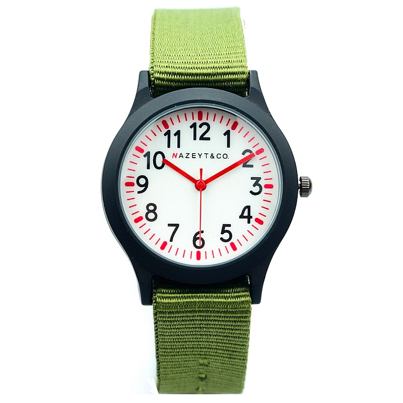 少年少女の腕時計 緑のストラップ ナイロン ギフト 腕時計 ミドルキッズ かわいい スポーツ時計 Reloj de regalo  | 針赤
