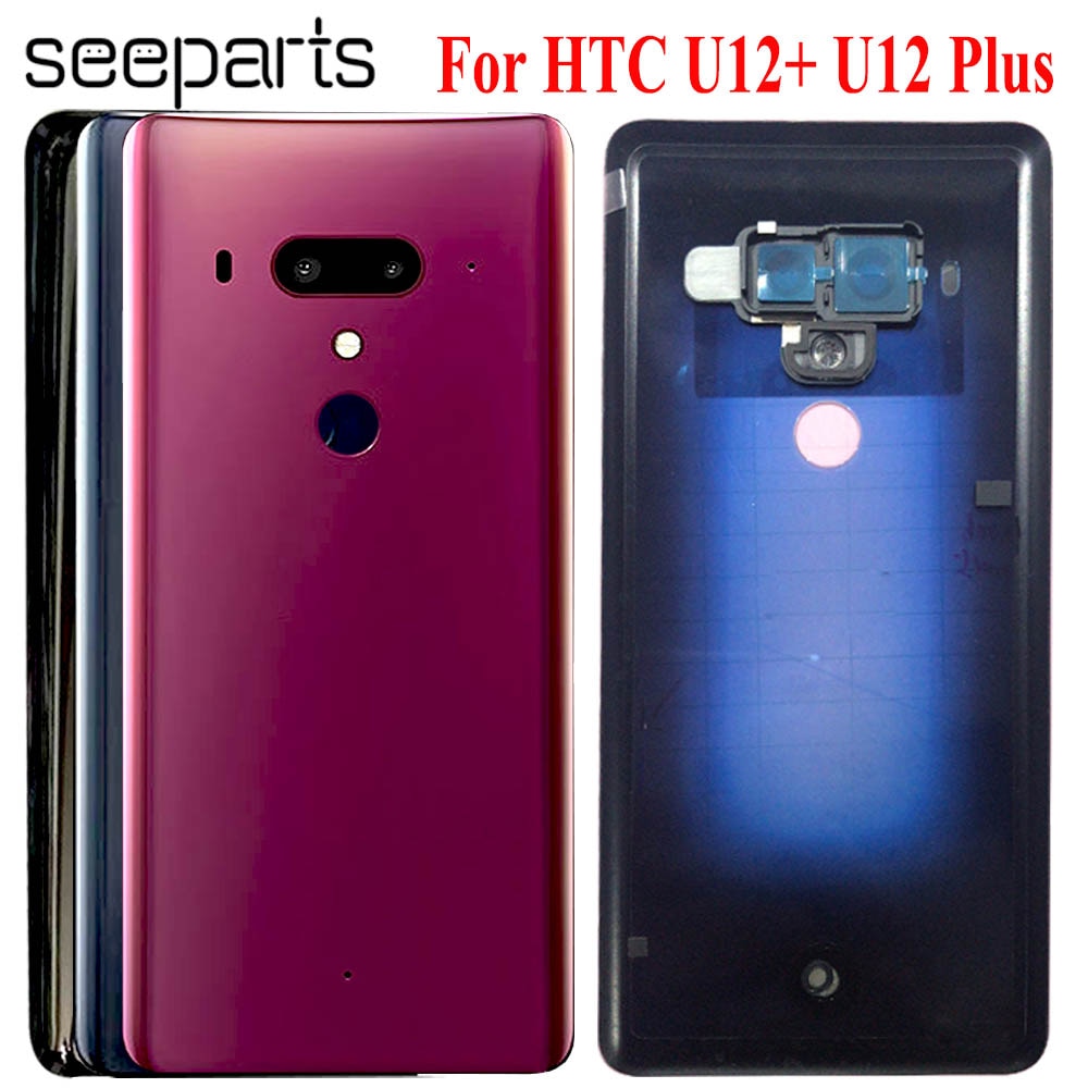 HTC U12 Plus リア ハウジング ガラス バッテリー カバー カメラ レンズ バック ケース U12Plus 交換 部品 携帯 電話 | 半透明の青