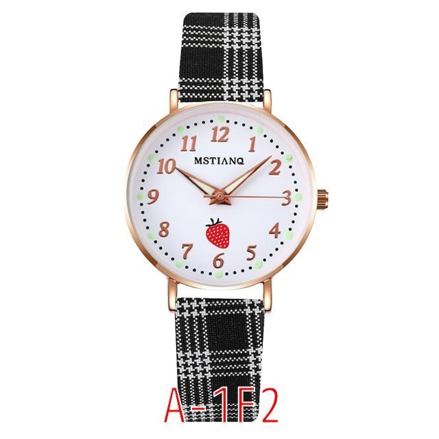 腕時計 レディース チェック柄 いちご かわいい オシャレ ファッション時計 女性 アナログ | A-1F2(ブラック)