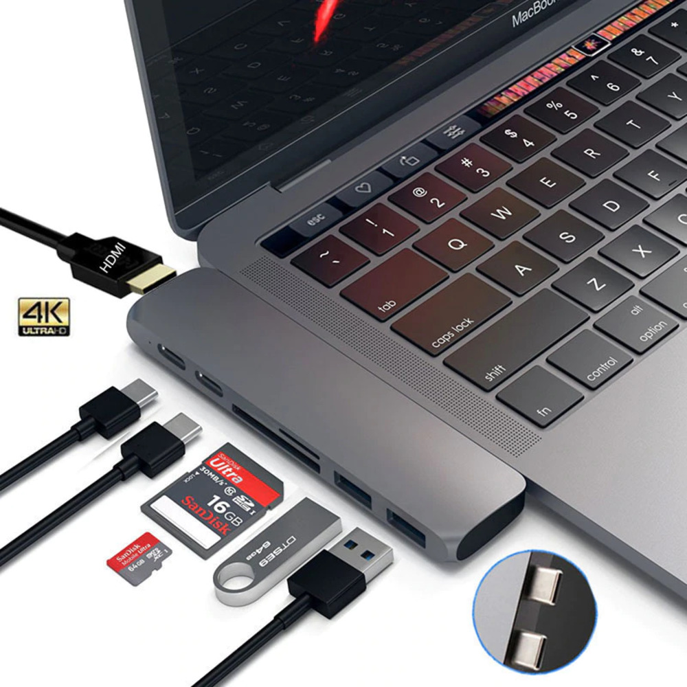 USB TypeC ハブ Macbook Pro  Air ドッキングステーション HDMI アダプタ USB 3.0 ポート SD/Micro SD カードリーダー | 箱付き グレー