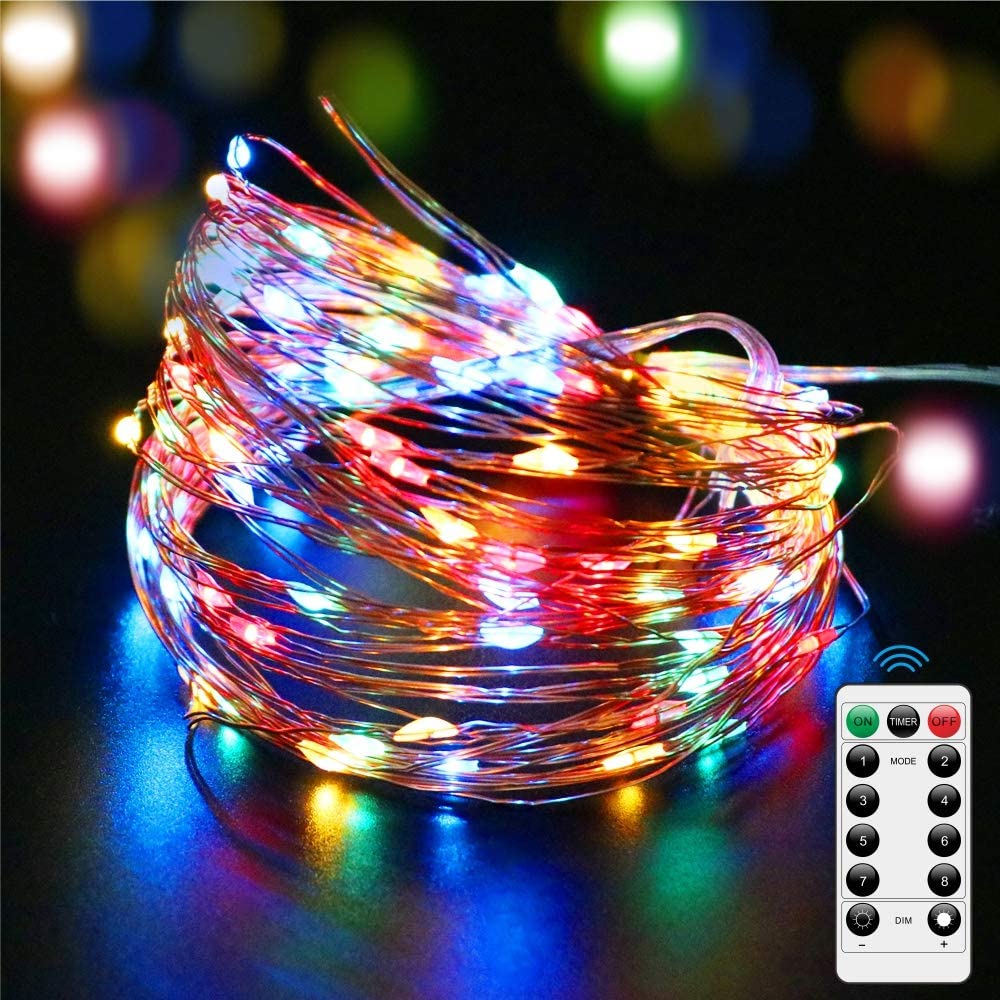 LED イルミネーション ライト 100球 10m クリスマス 屋外 屋内 兼用 USB式 電池式 両用 8パターン 調光可能 | 虹色
