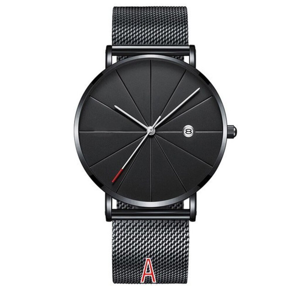 超薄型メンズウォッチ ステンレススチール メッシュバンド クォーツ腕時計 メンズ時計 シンプルなデザイン ファッション | ブラック
