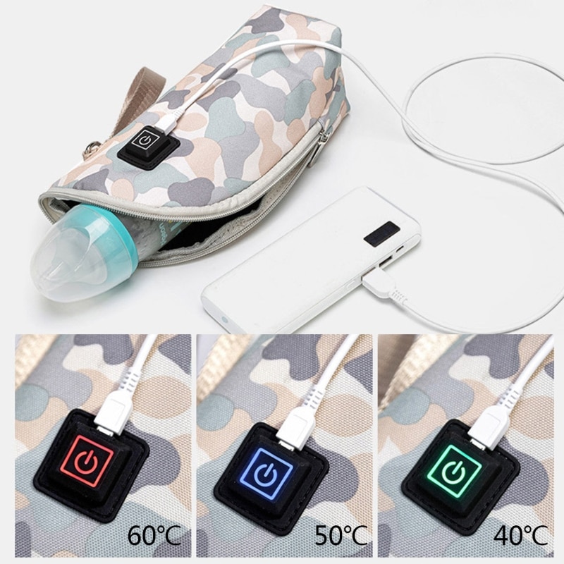 ポータブル USB 哺乳瓶ウォーマー トラベル ミルクウォーマー 断熱材 サーモスタットヒーター 幼児用 哺乳瓶加熱カバー|ウォーマー  | グレー-USB