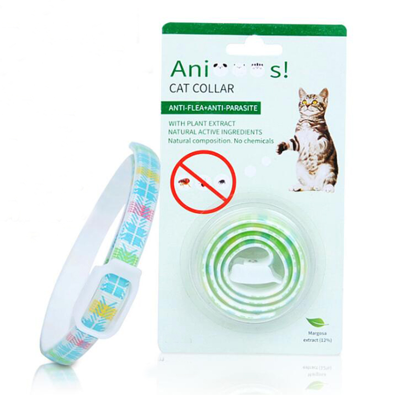 防虫剤 植物 エッセンシャルオイル ペットの首輪 36cm 調節可能 抗ノミ 猫 犬の首輪 猫の首輪  | Green
