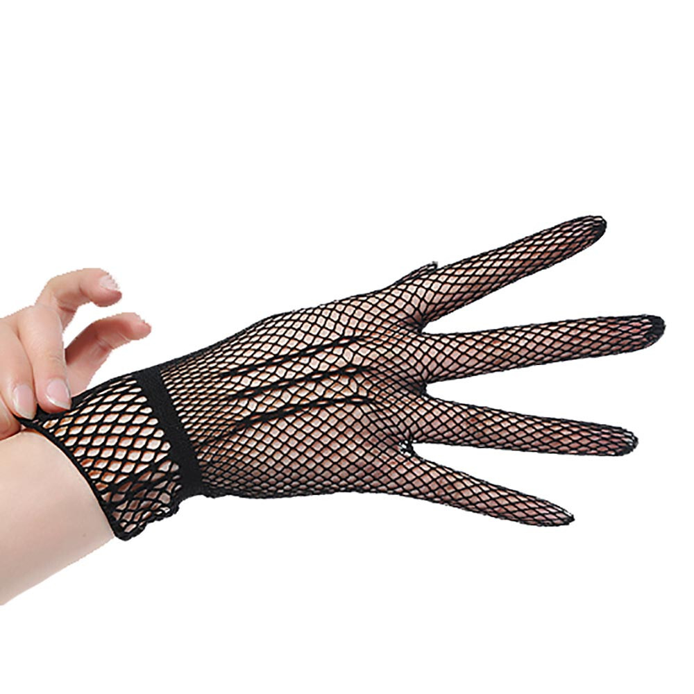 レディース メッシュ 網タイツ手袋 セクシーな女性 5本指 ショートレース手袋 薄い ダンス レトロパーティー 手袋|女性  | ブラック
