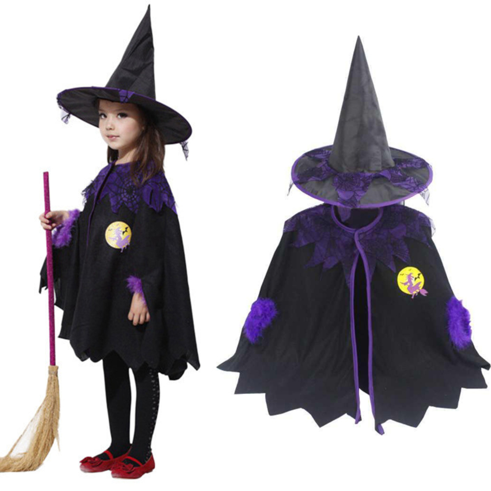 ハロウィン  子供用 コスプレ 衣装セット 魔女 ローブ とんがり帽子 キッズ 子供 コスプレ 魔法使い 可愛い | 魔女-130cm