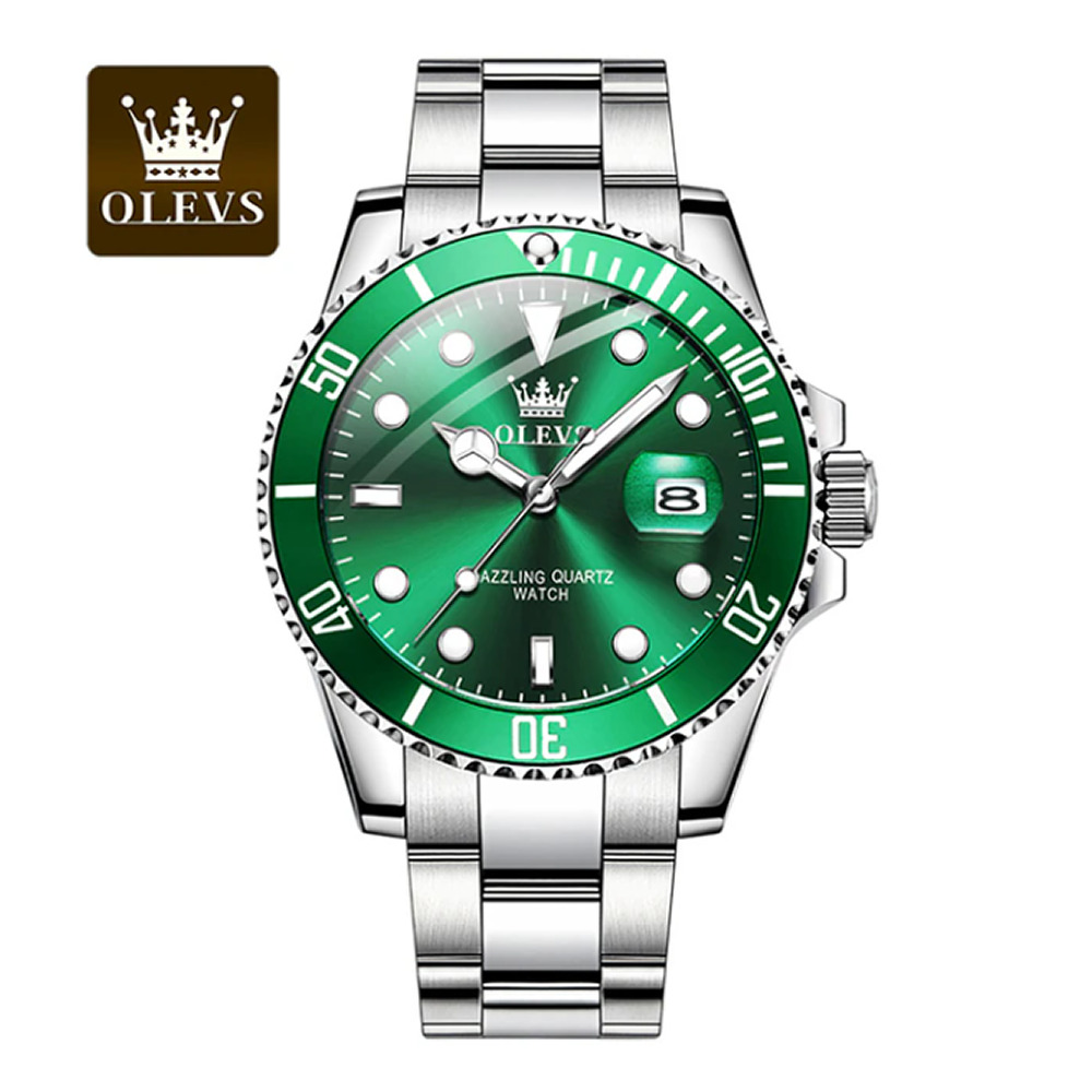 Olevs 腕時計 メンズ 時計 防水 スポーツウォッチ 多機能 クロノグラフウォッチ ビジネス 箱付き 父の日 | 緑銀