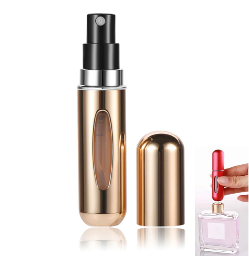 香水瓶 詰め替え トラベル 旅行 スプレー 化粧品 空の容器 ボトル 持ち運び 5ml | ゴールド