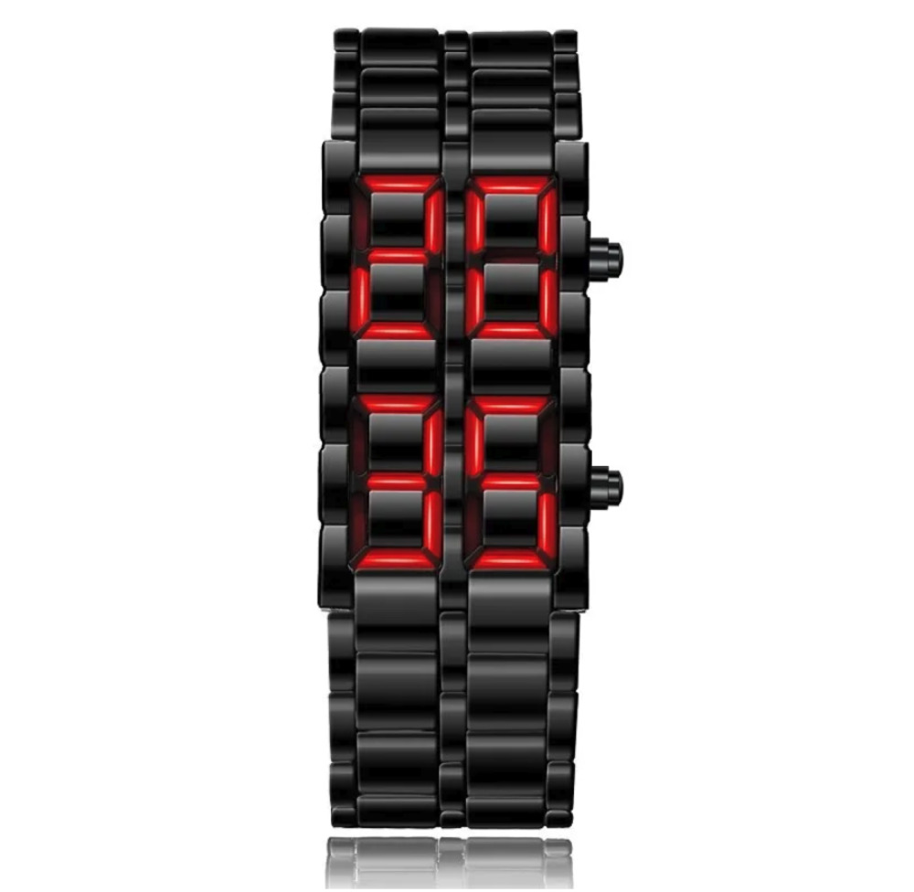 LED デジタル 腕時計 メンズ ユニーク 溶岩 ブレスレット 日付 表示 ギフト プレゼント | ブラックレッド