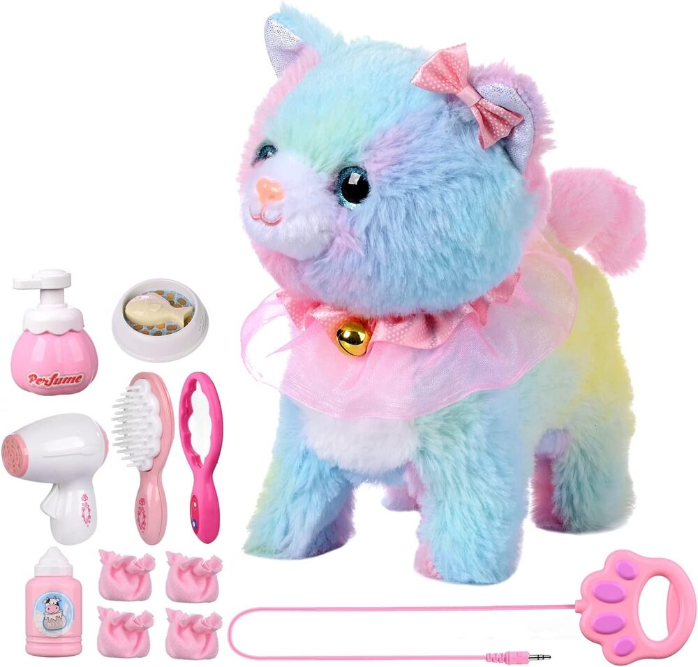 Volunna 電動ぬいぐるみ 猫のおもちゃ 人形 ペット 散歩 女の子 子供用 プレゼント ギフト かわいい 輸入品 | カラフル