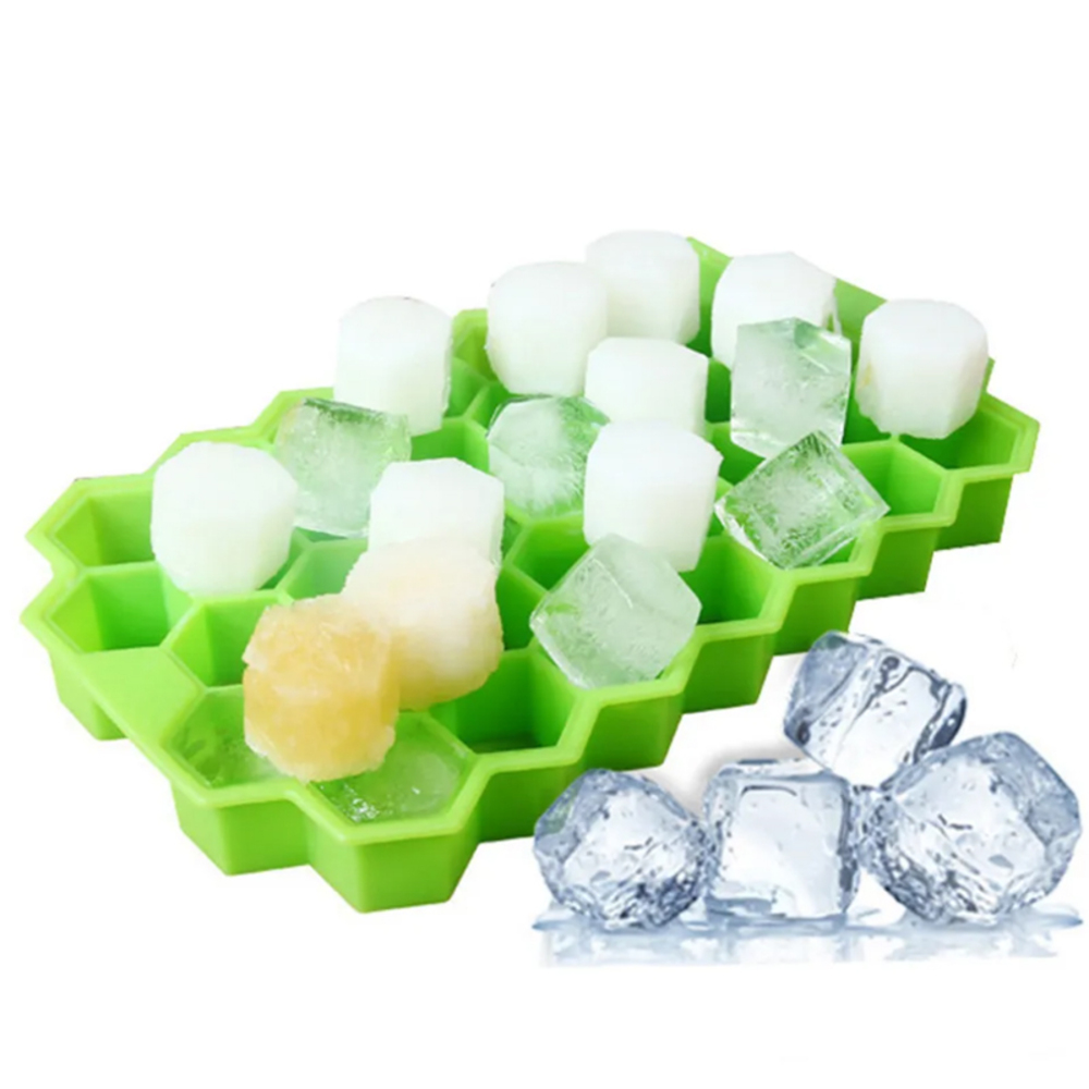 製氷皿 六角形 アイスキューブトレイ 蓋つき お菓子作り シャーベット 夏 ハニカム構造 可愛い シリコンモールド | グリーン