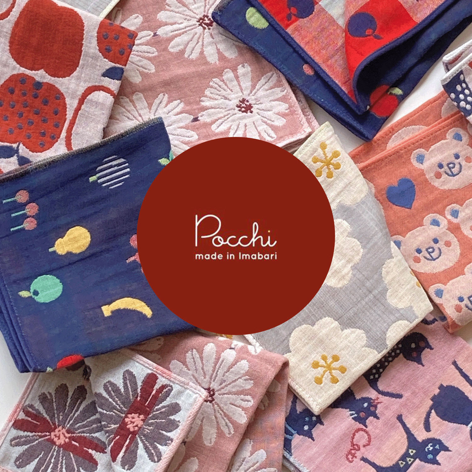 Pocchi 3重ガーゼハンカチ 増渕芽久美デザイン