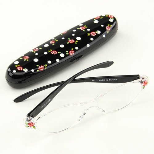 ペイント オーバルケース入り リーディンググラス 水玉バラ - 画像1