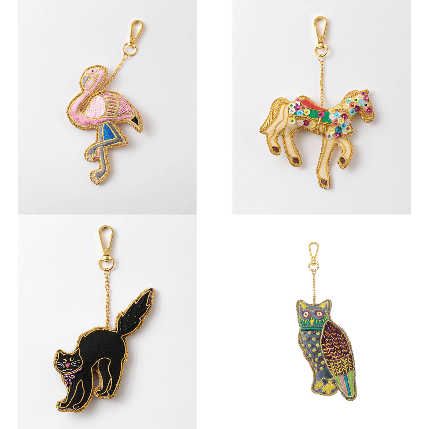 ザリ刺繍キーホルダー動物モチーフ