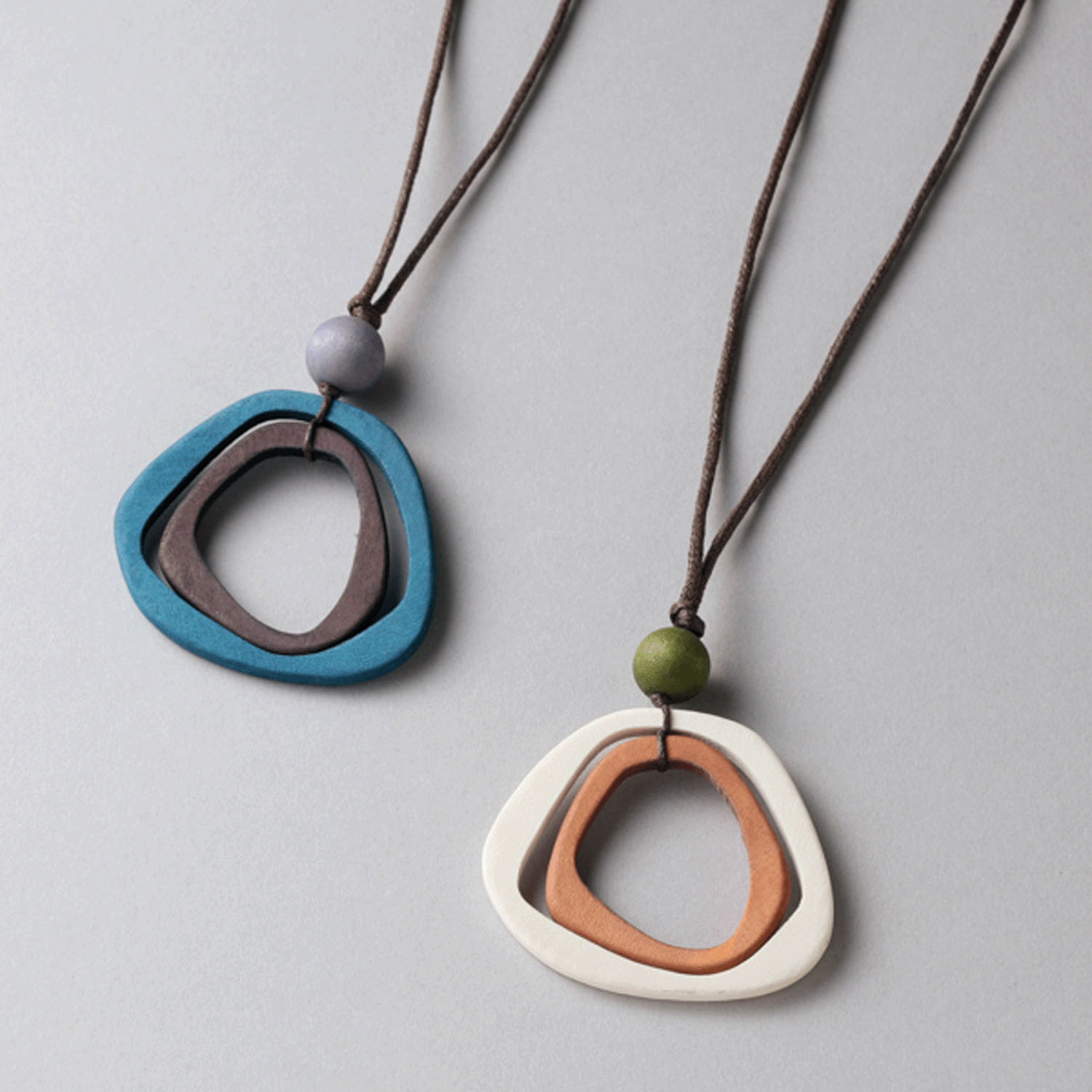 ウッド2リングネックレス