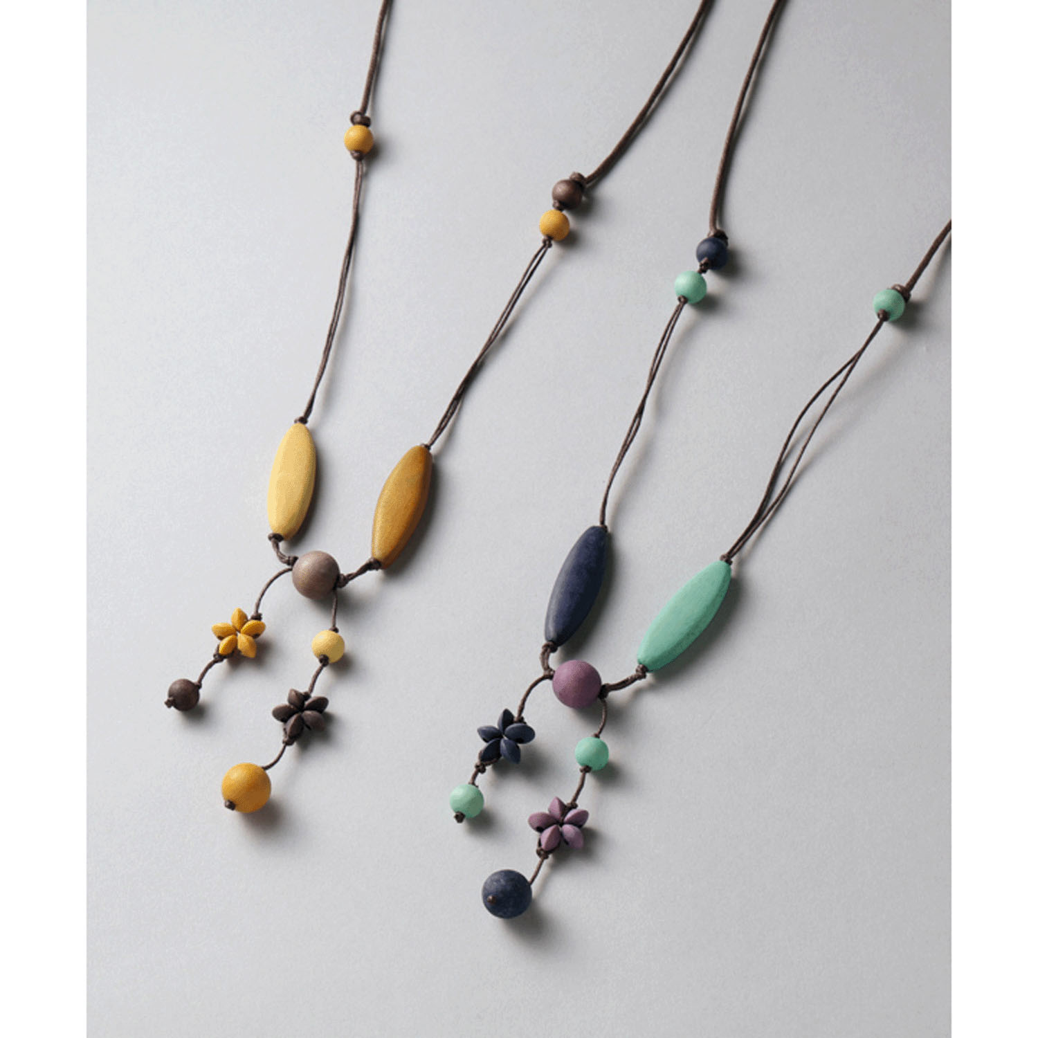 ウッド枝垂れフラワーネックレス