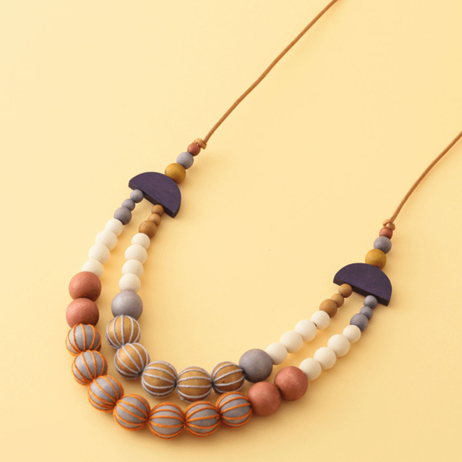 ウッド モダン糸巻2連ネックレス