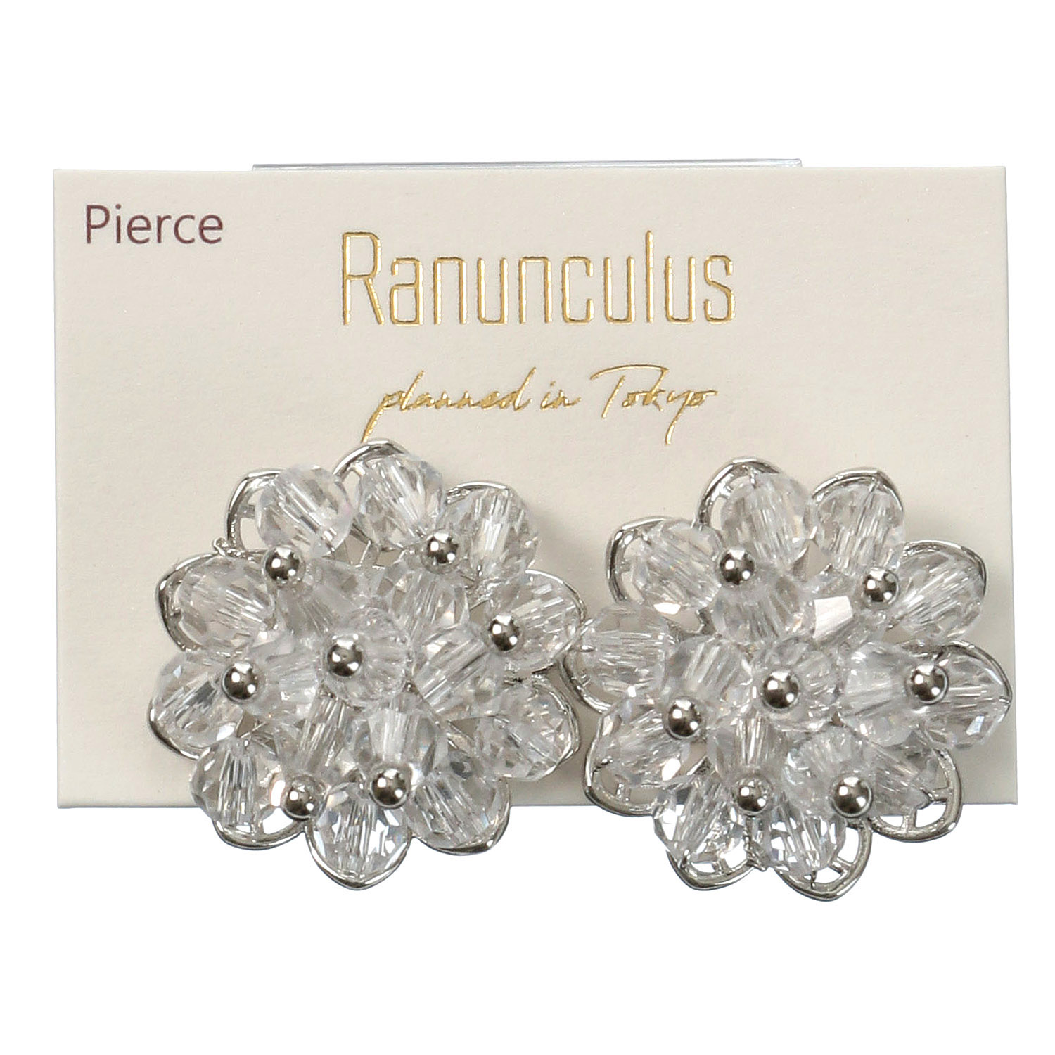 クリスタル粒々フラワーピアス
