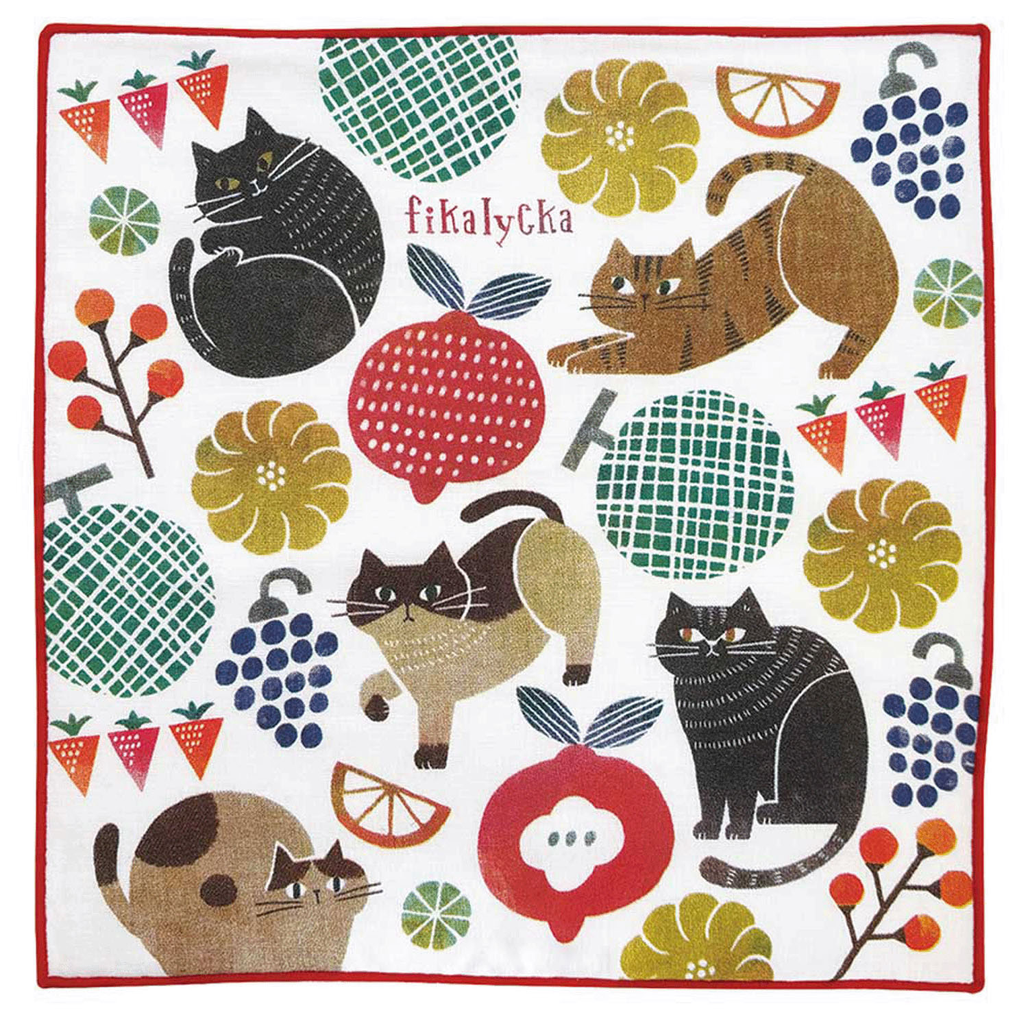 fikalycka   ハンカチ 猫と果物