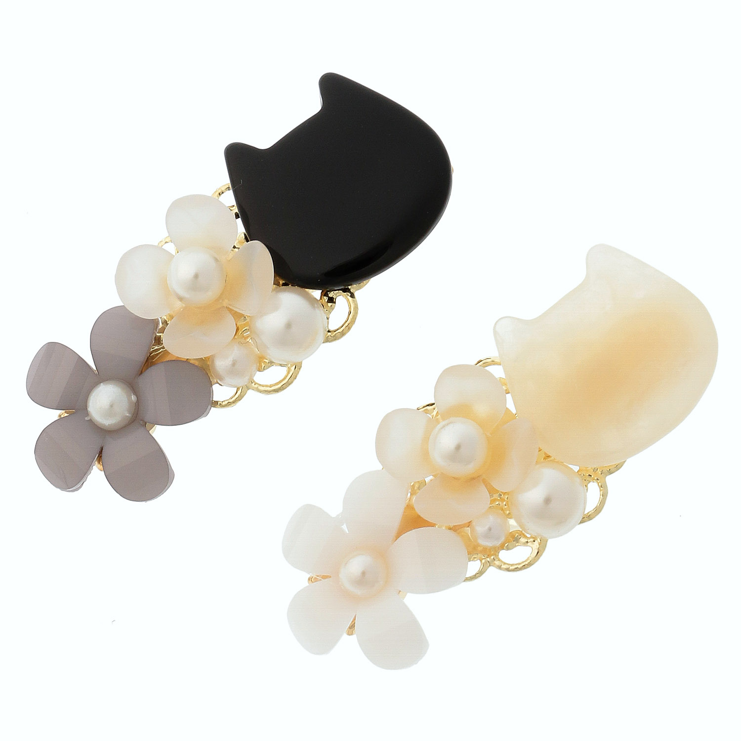 猫と花ヘアクリップ - 画像1