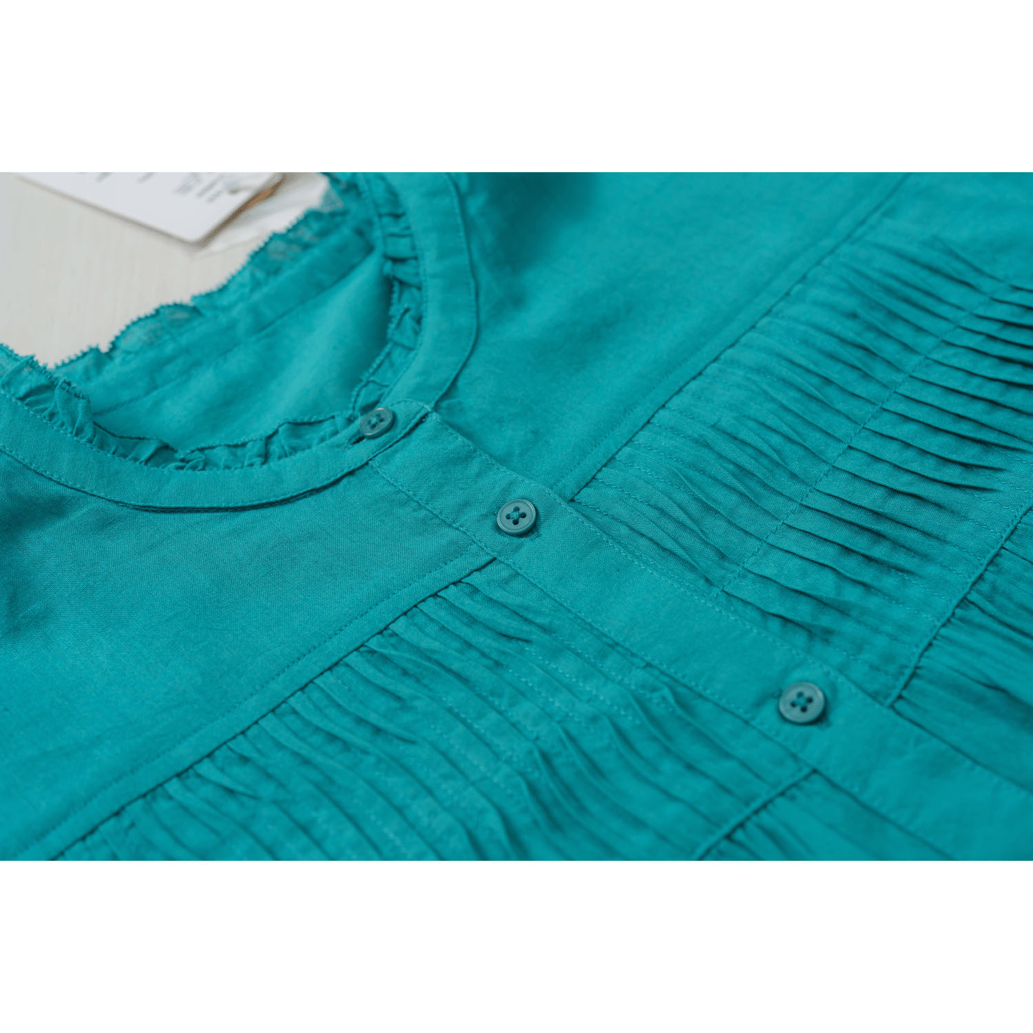 胸元ウェーブピンタック前開きワンピース - 画像13