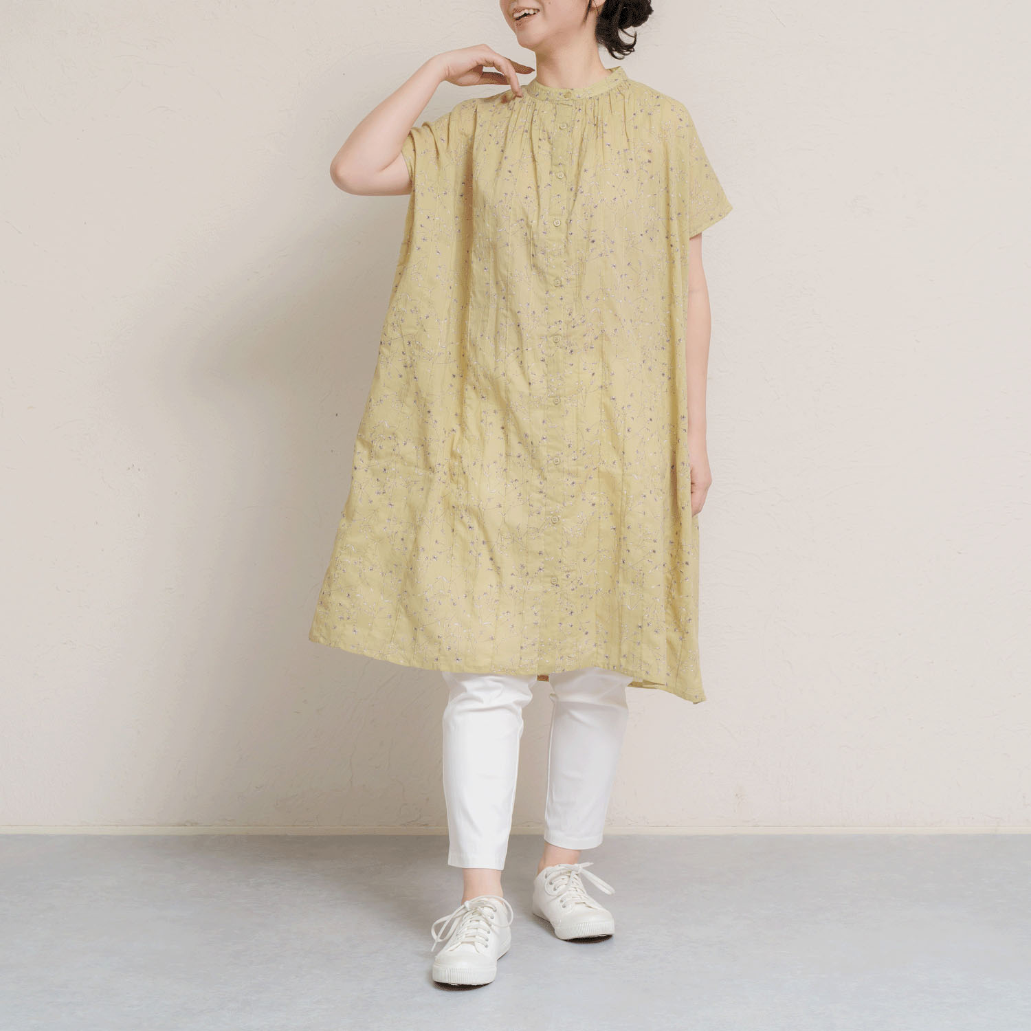 コットンボイルフロントタック前開きワンピース - 画像6